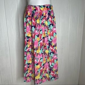 Vintage Ninon de Lenclos Floral Skirt Pink Green Blue 1980’s 1990’s Small Medium